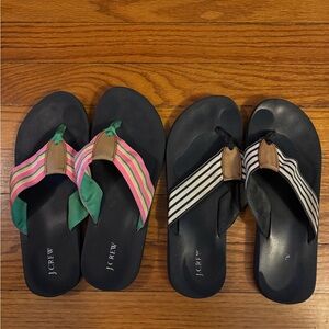 J. Crew Striped Flip Flops - Pink, Green, Black, and White